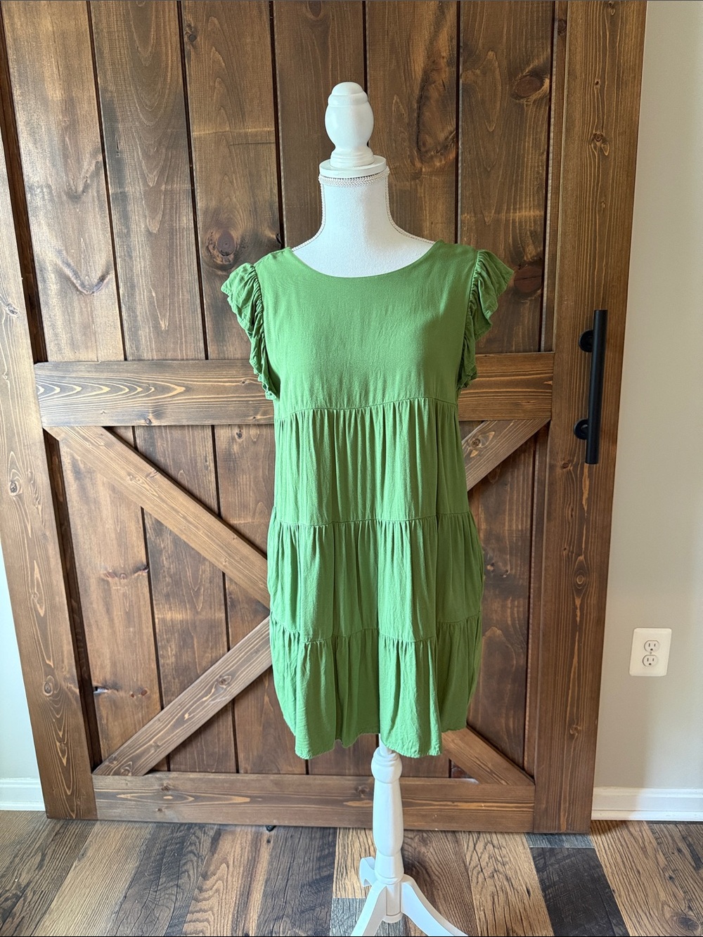 Shinestar Light Green Tiered Ruffle Sleeve Mini Dress